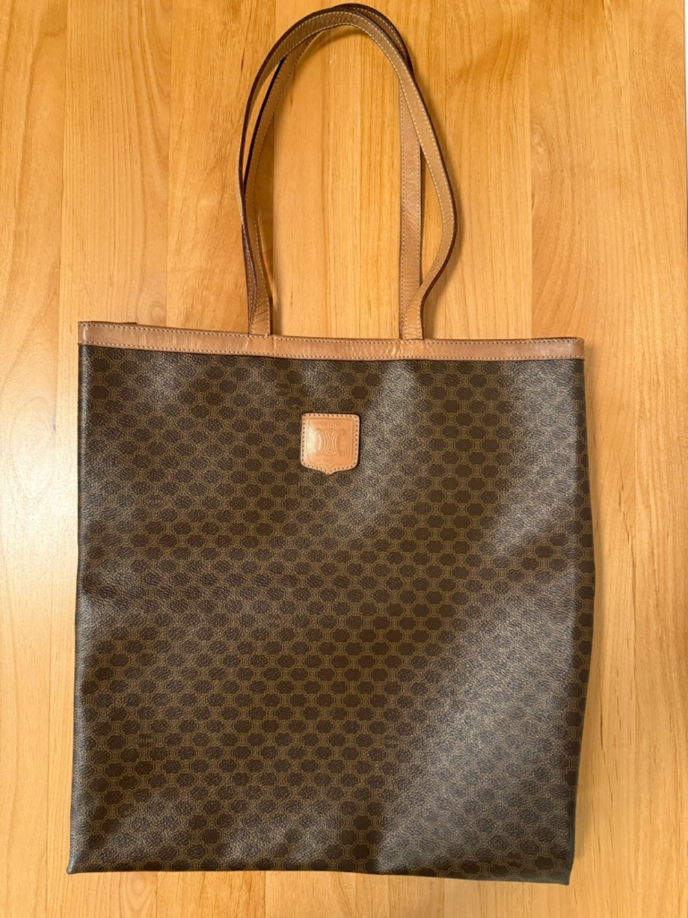 Celine Macadam Vintage Brown Patterned Tote Shoulder Bag with Tan Trim - Picture 1 of 13